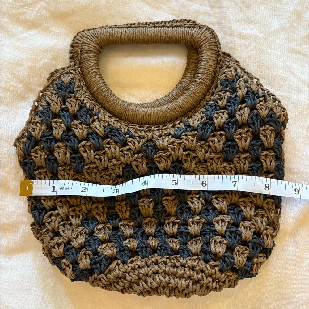 Fe Noel Brown and Black Mini Bag with Artisanal Crochet Design